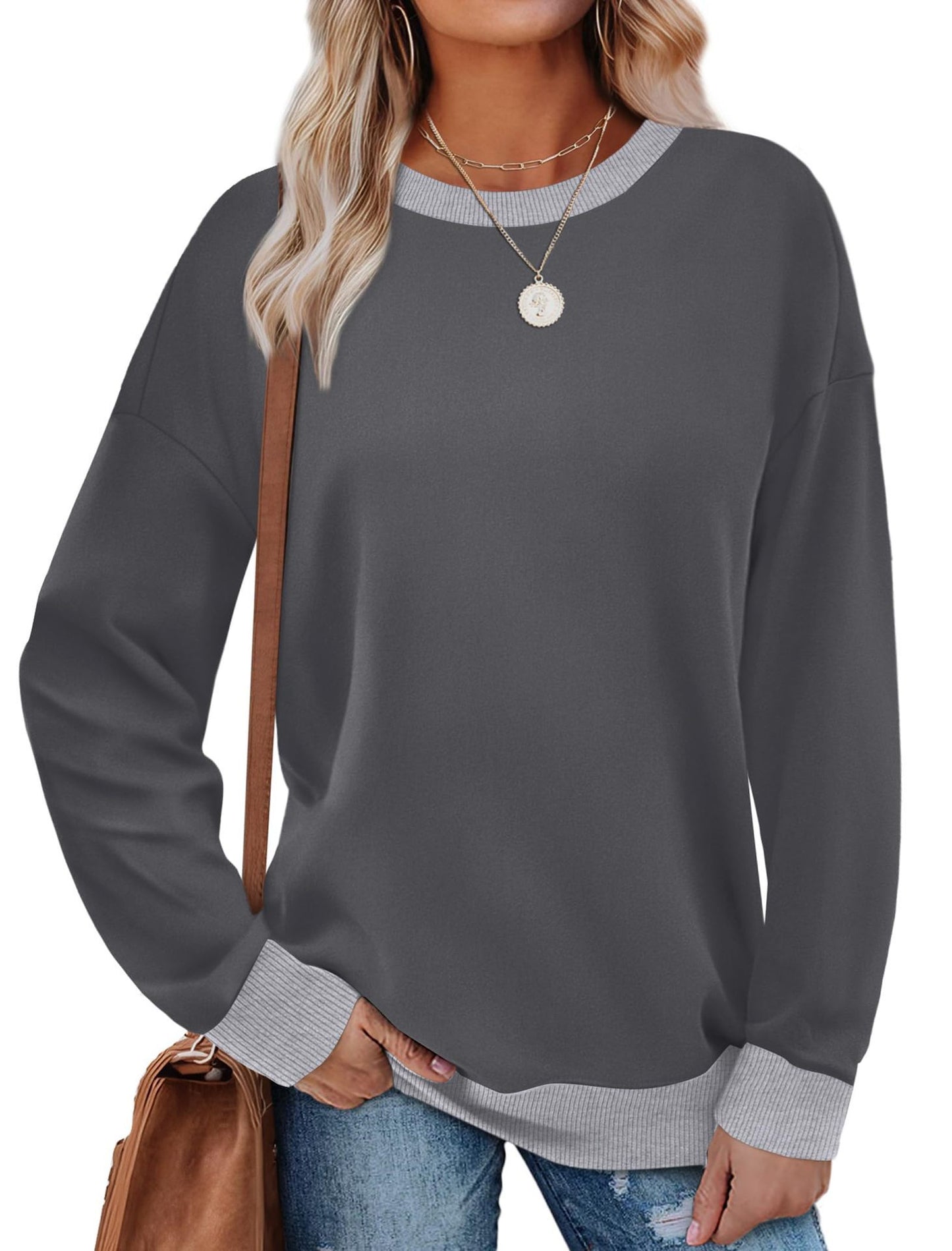 Loose Round Neck Striped Long-sleeved Top Women
