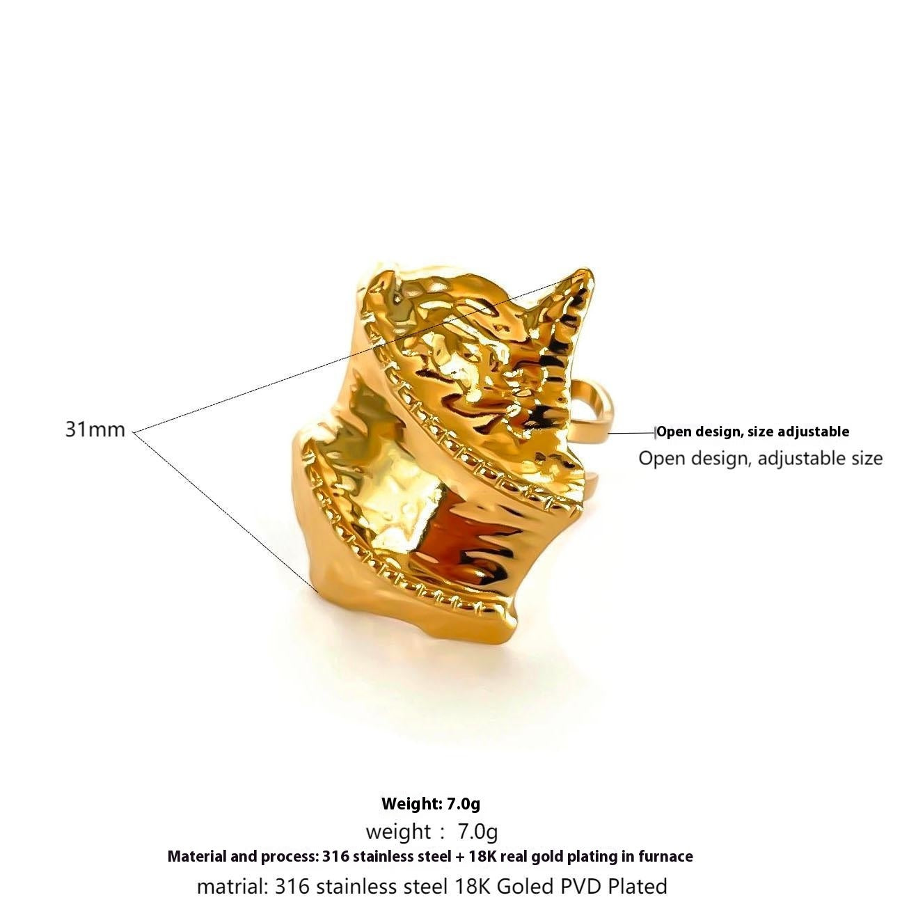 RETRO Geometric Irregular Opening Women's Ring