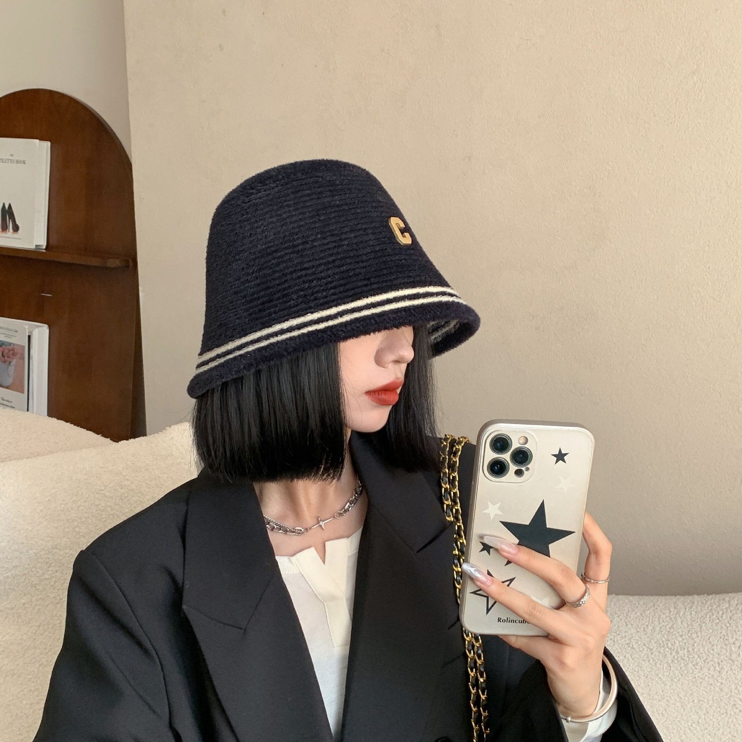 Black Fisherman Hat Women's Autumn And Winter