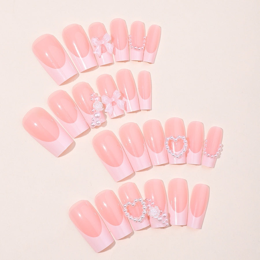 French Love Pearl Fake Nails Removable Nail Stickers