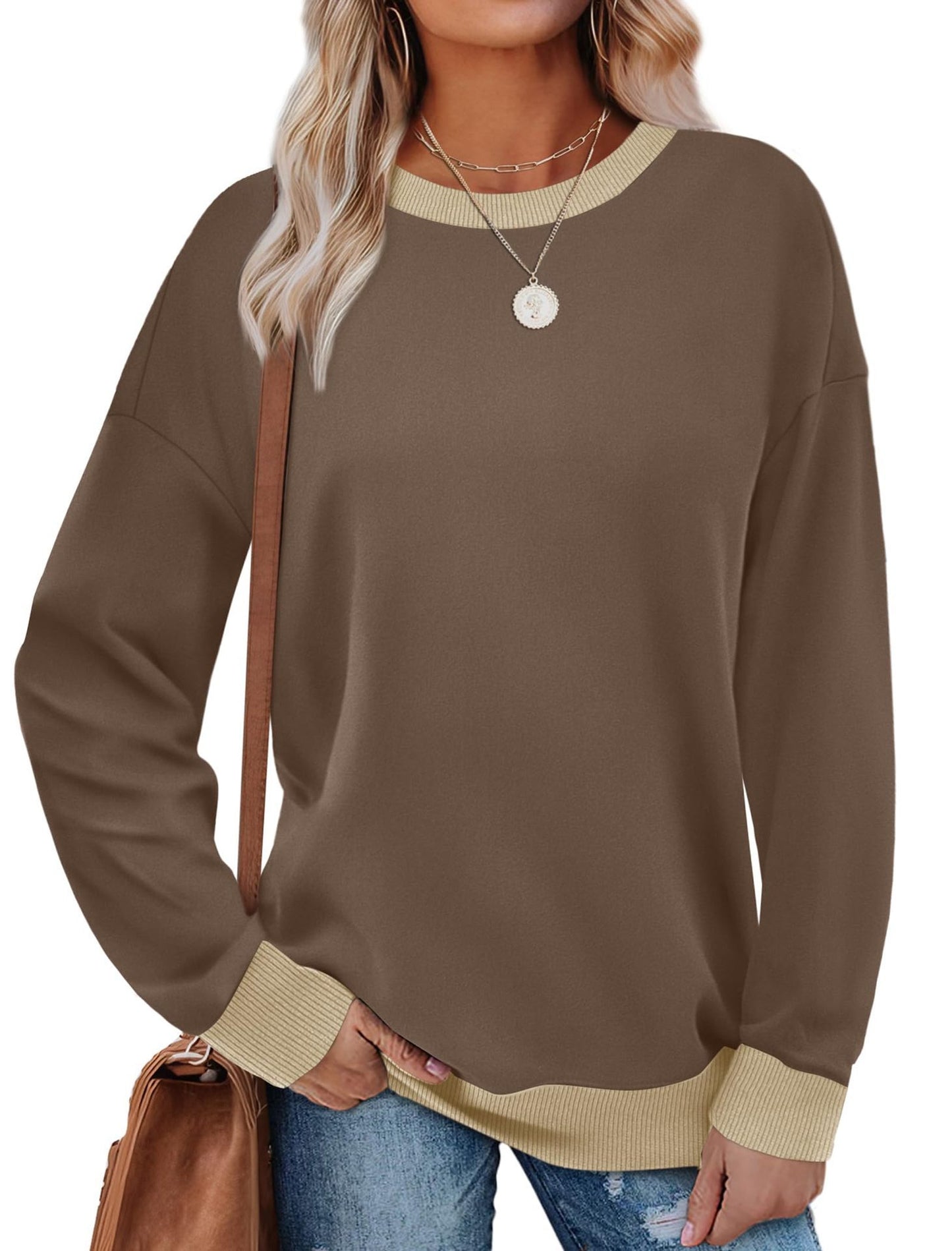 Loose Round Neck Striped Long-sleeved Top Women