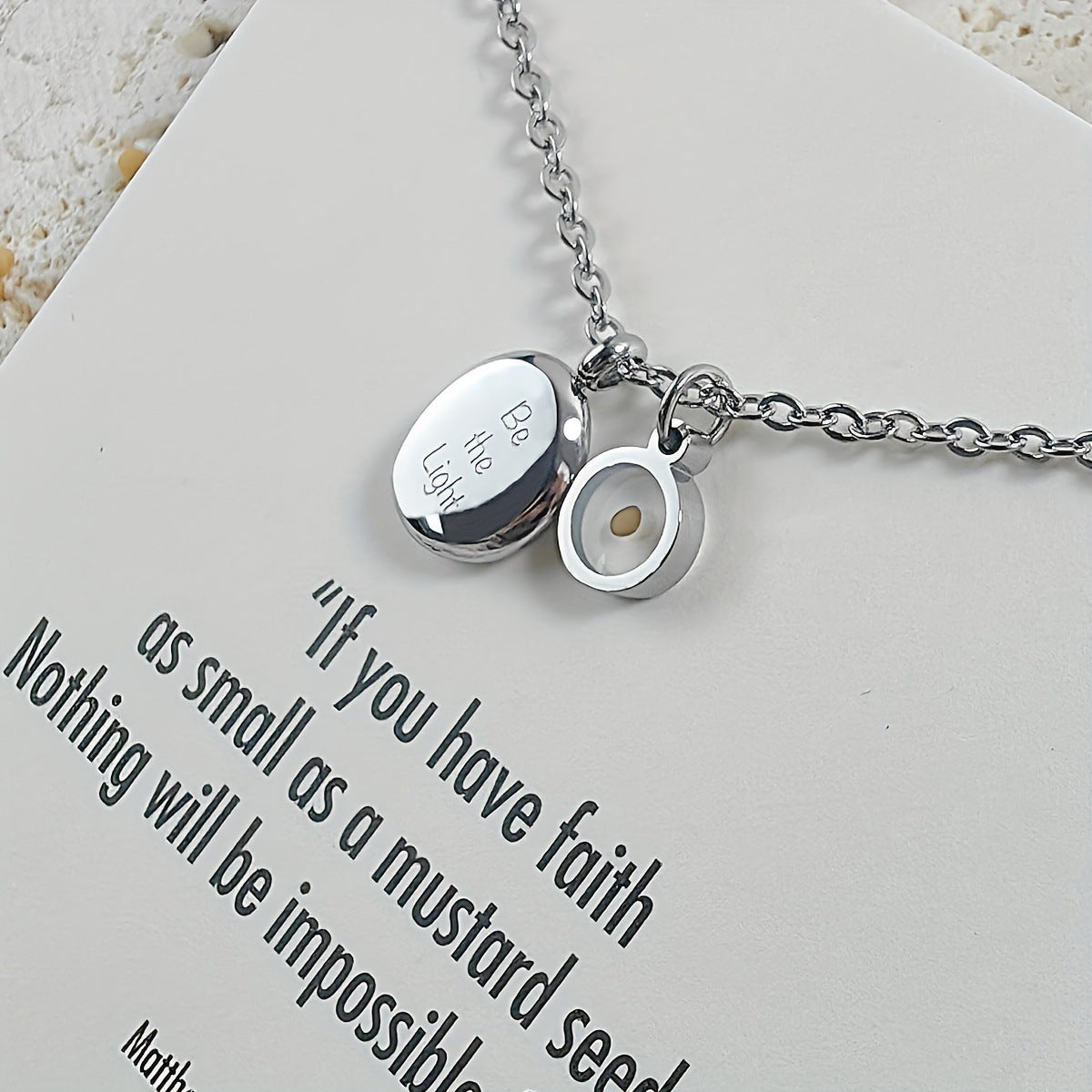 Stainless Steel Mustard Seed Faith Pendant Necklace
