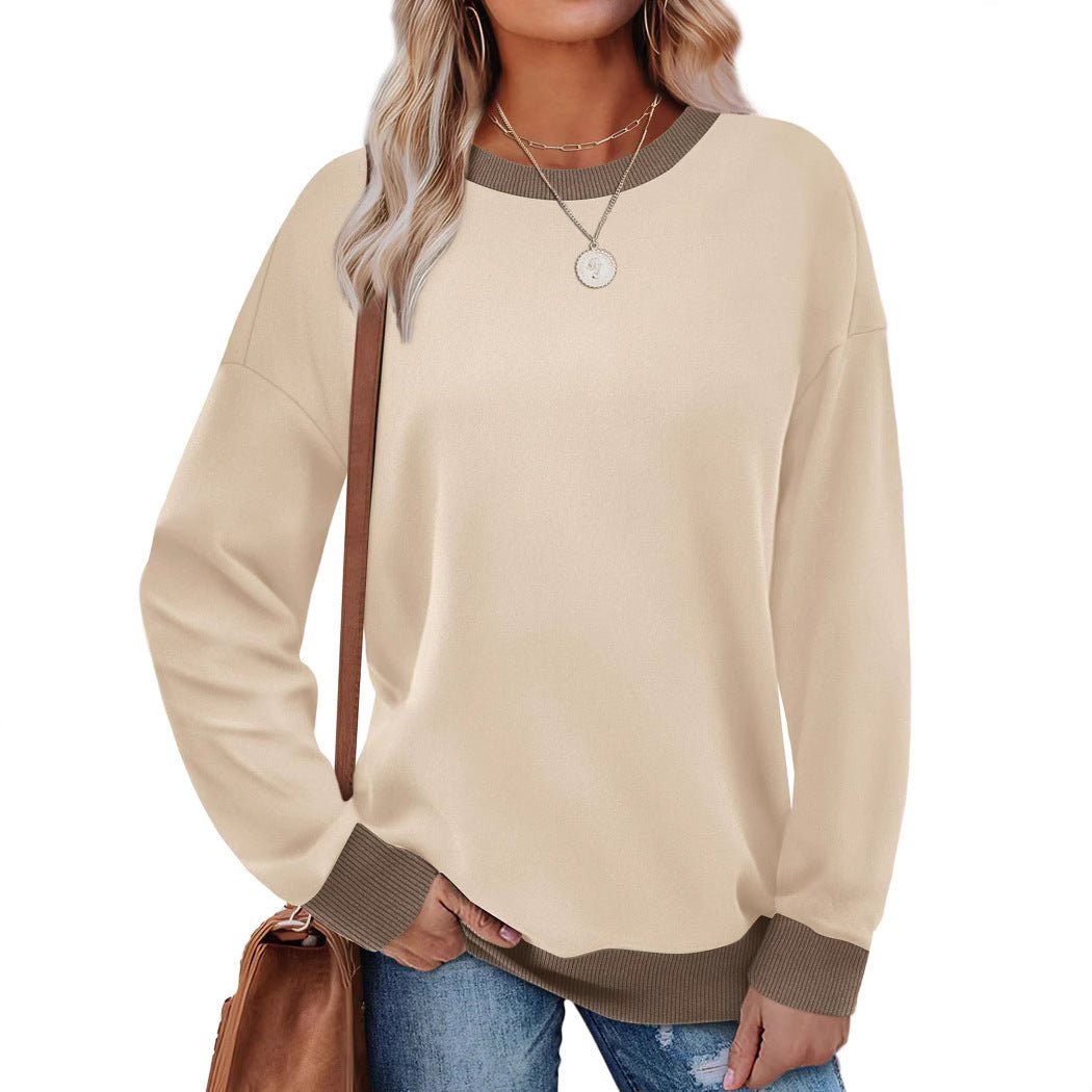 Loose Round Neck Striped Long-sleeved Top Women