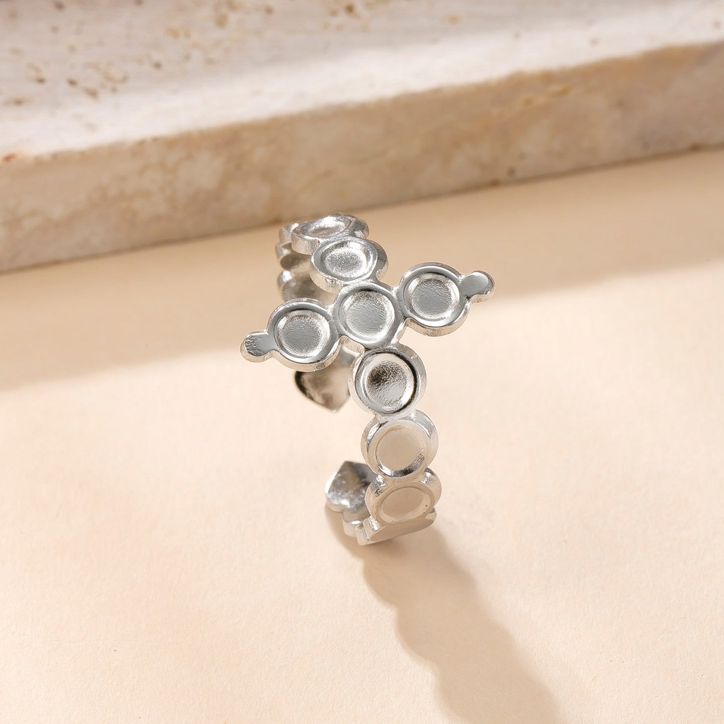 Stainless Steel Ring Oil Pressure Hollow Star Moon Open Ring Female