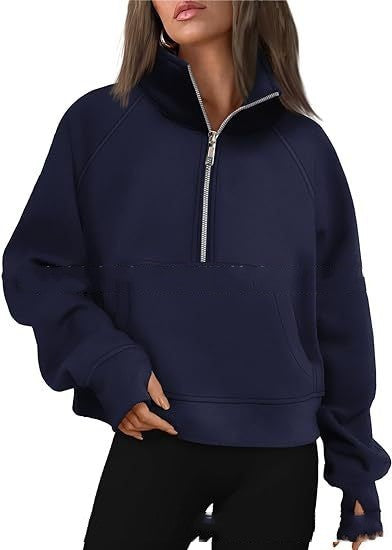 Loose Lapel Fleece-lined Sweater Women