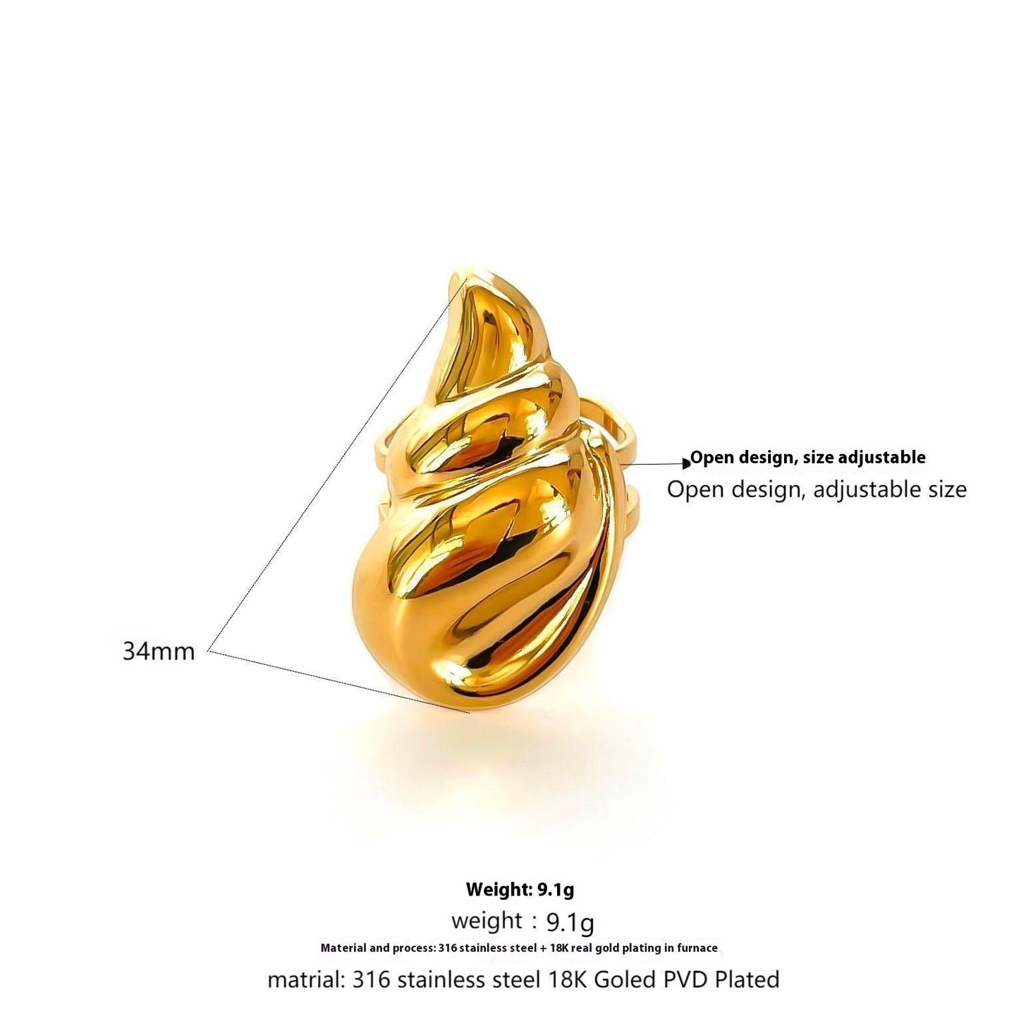 RETRO Geometric Irregular Opening Women's Ring
