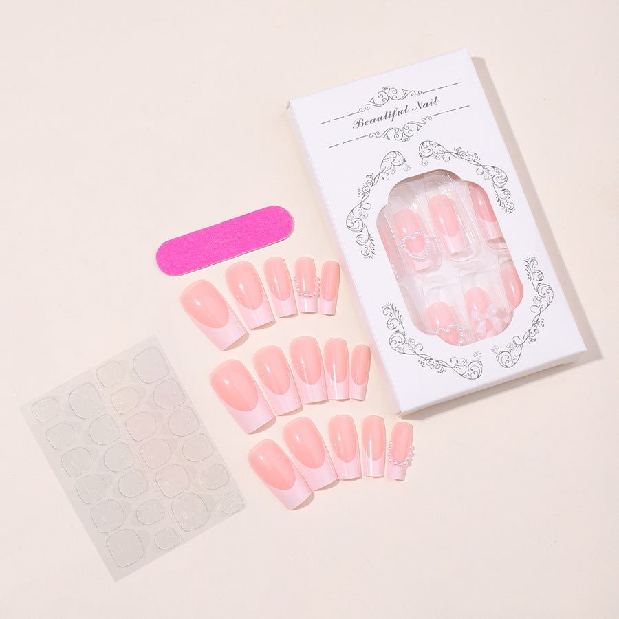 French Love Pearl Fake Nails Removable Nail Stickers