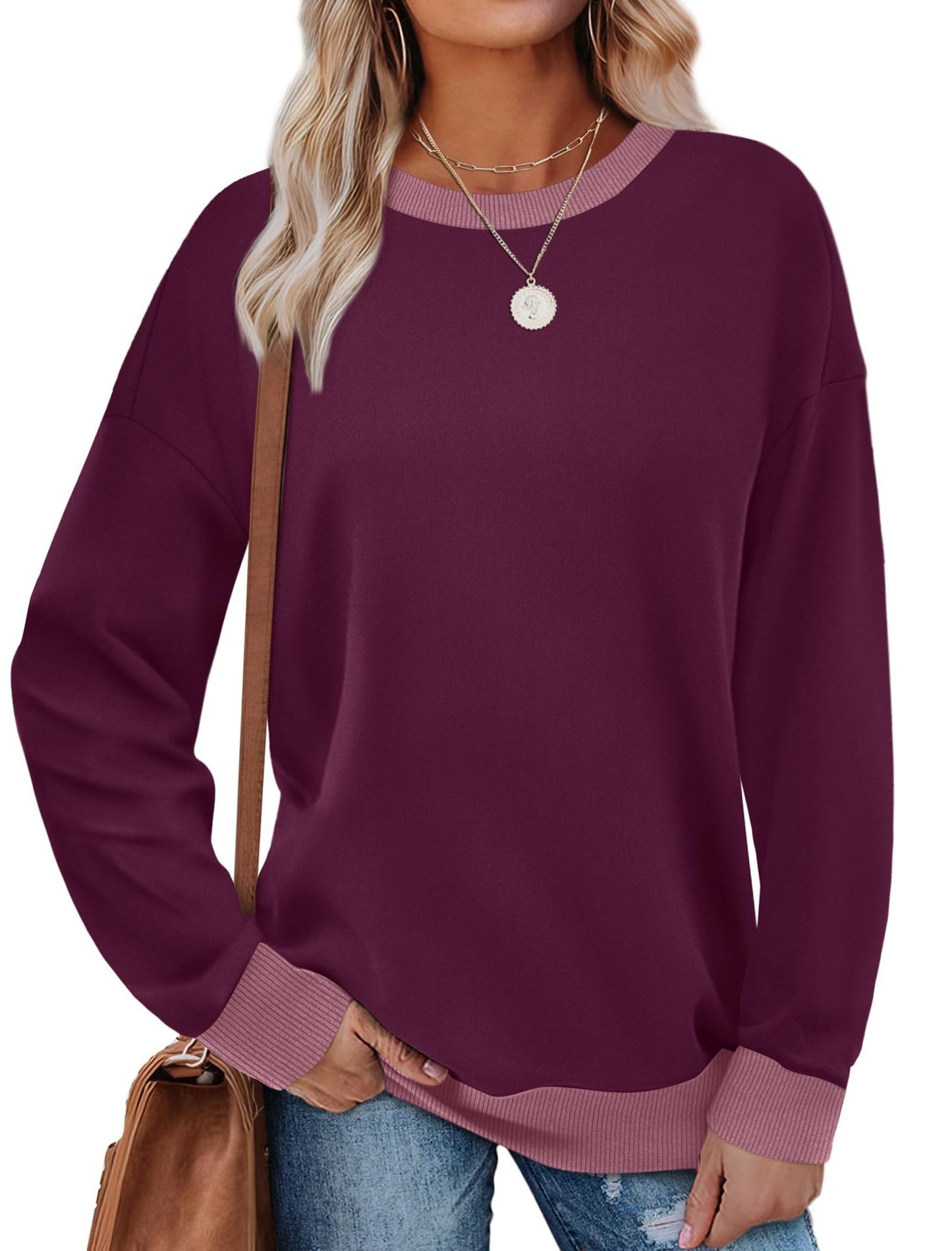 Loose Round Neck Striped Long-sleeved Top Women