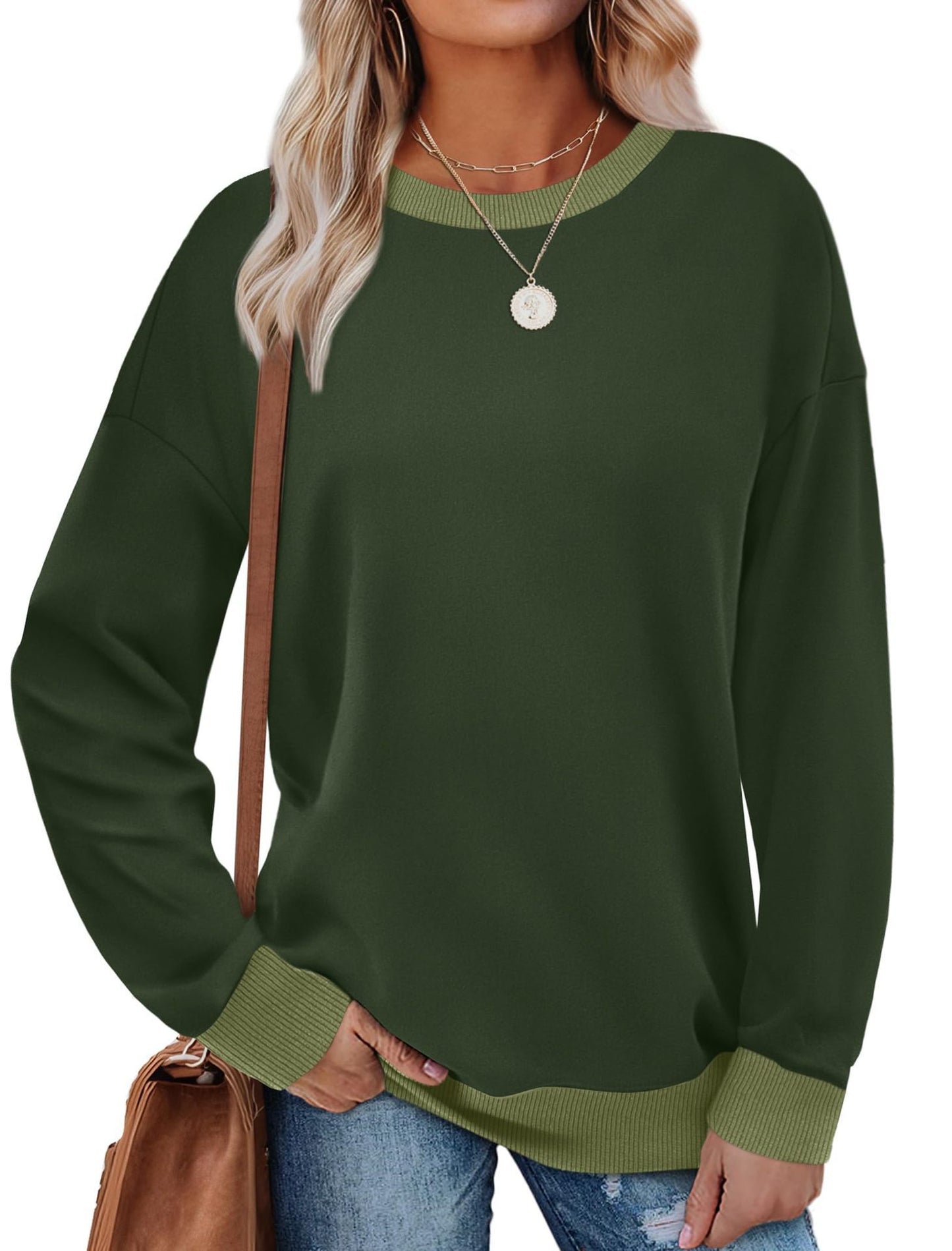 Loose Round Neck Striped Long-sleeved Top Women