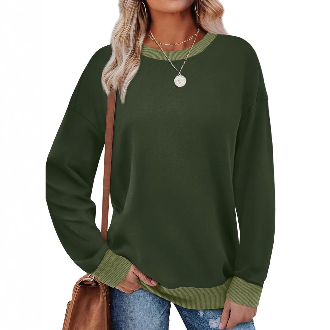 Loose Round Neck Striped Long-sleeved Top Women