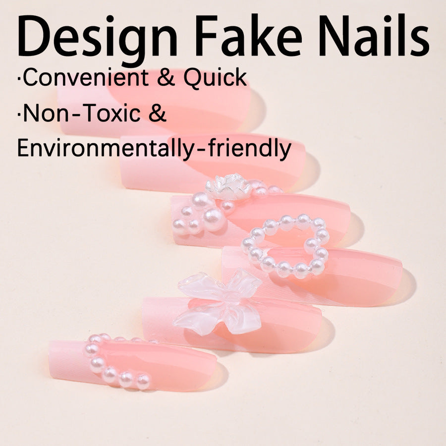 French Love Pearl Fake Nails Removable Nail Stickers