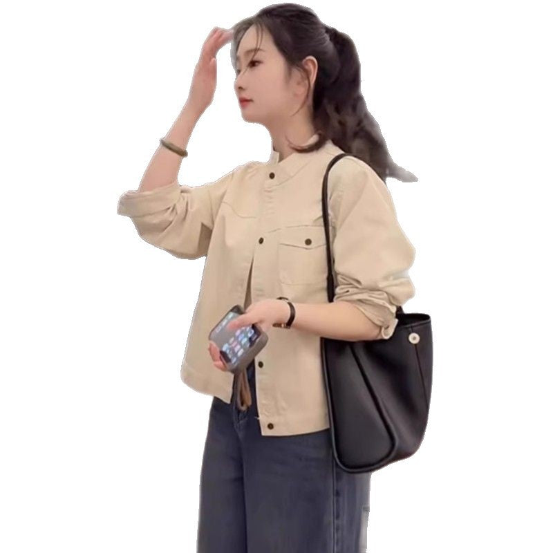Casual Versatile Short Women's Loose Baseball Uniform Stand Collar Workwear Jacket Top