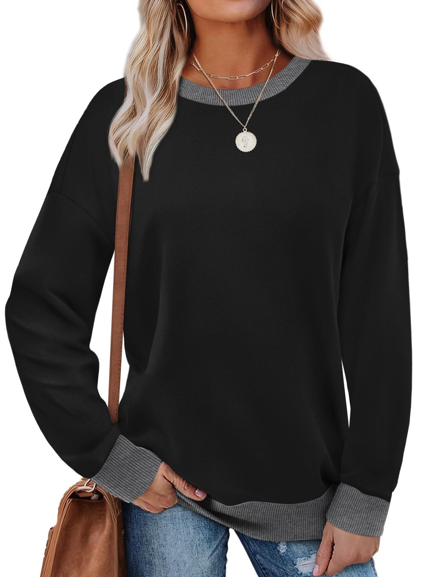 Loose Round Neck Striped Long-sleeved Top Women