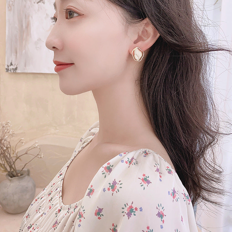 Artistic Vintage Court Style Sterling Silver Needle Stud Earrings Dripping Oil Painted