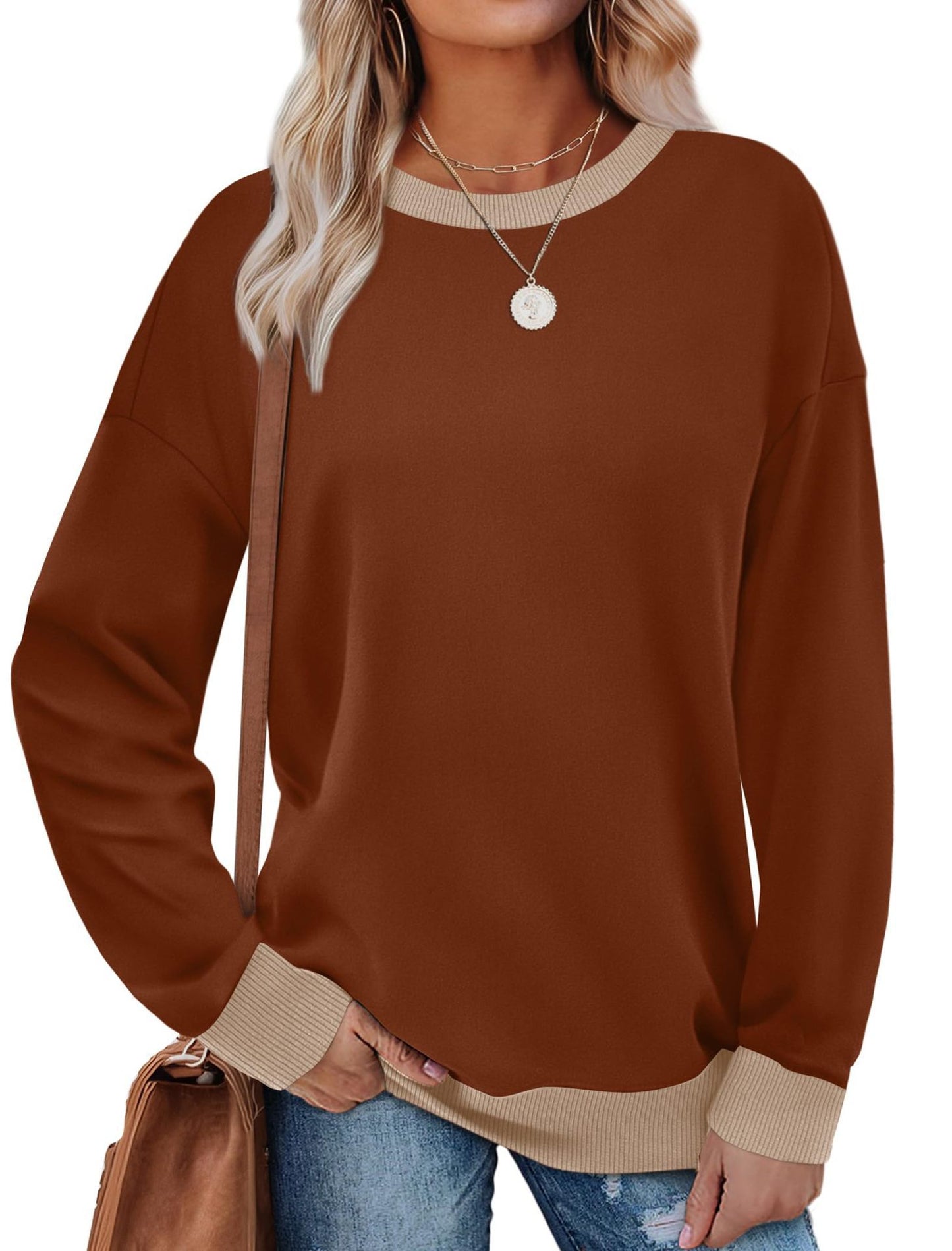 Loose Round Neck Striped Long-sleeved Top Women