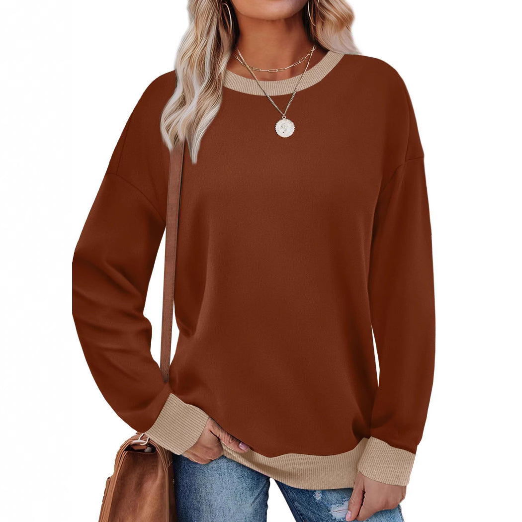 Loose Round Neck Striped Long-sleeved Top Women