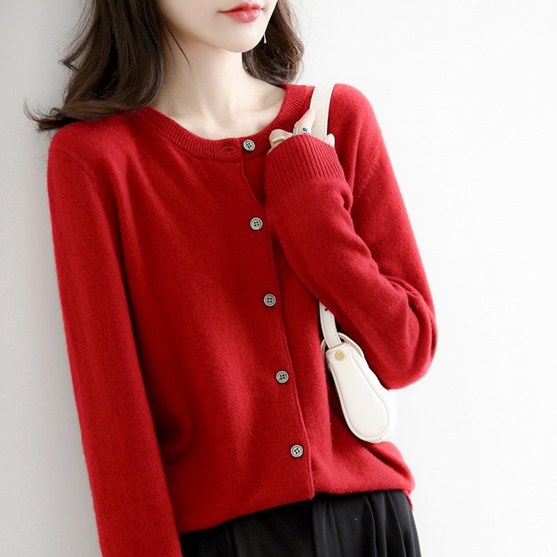 New Thin Round Neck Sweater Coat Short Outer Tops